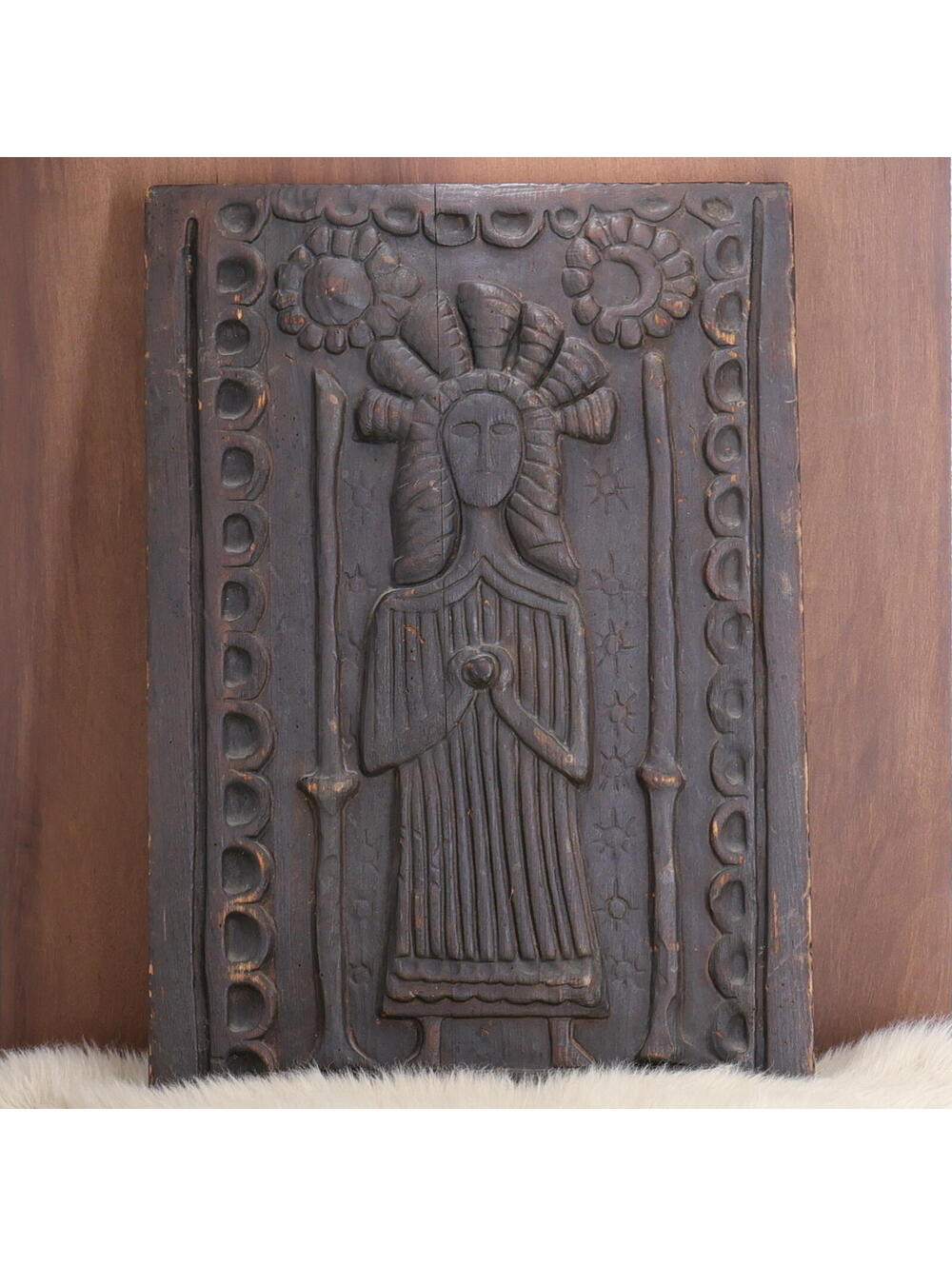 Vintage Karl Mann Associates Carved Wood Panel Folk Art Mid Century Wall Panel
